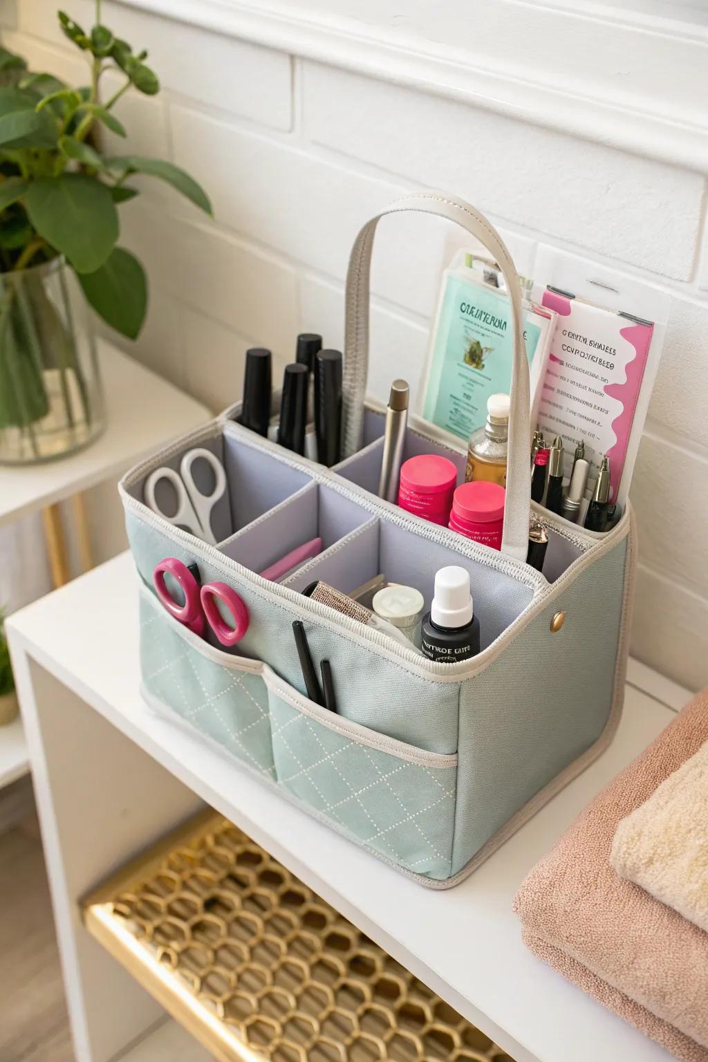 A to-go caddy keeps essentials portable and organized.