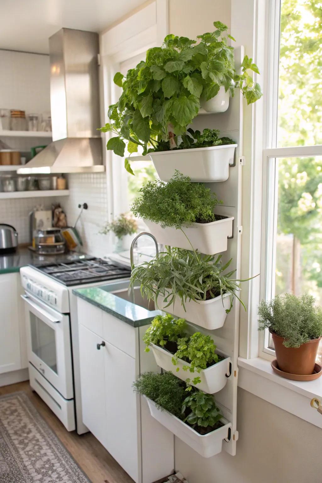 Tiered wall planters provide a smart and space-saving garden solution.