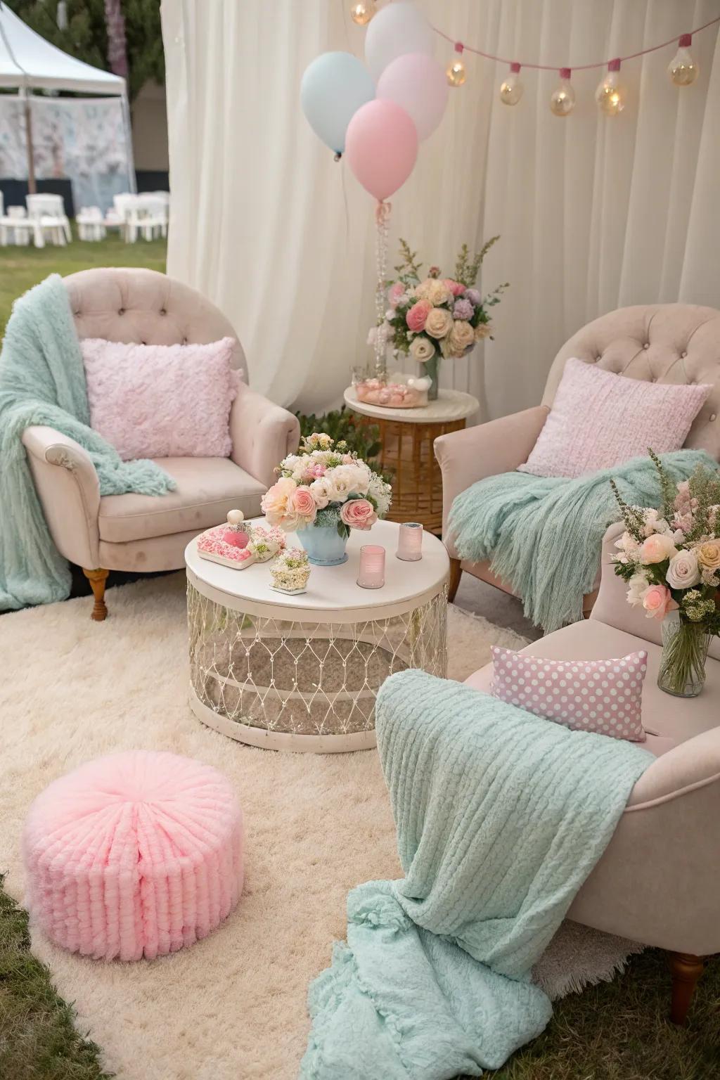 Comfortable seating for a relaxing baby shower