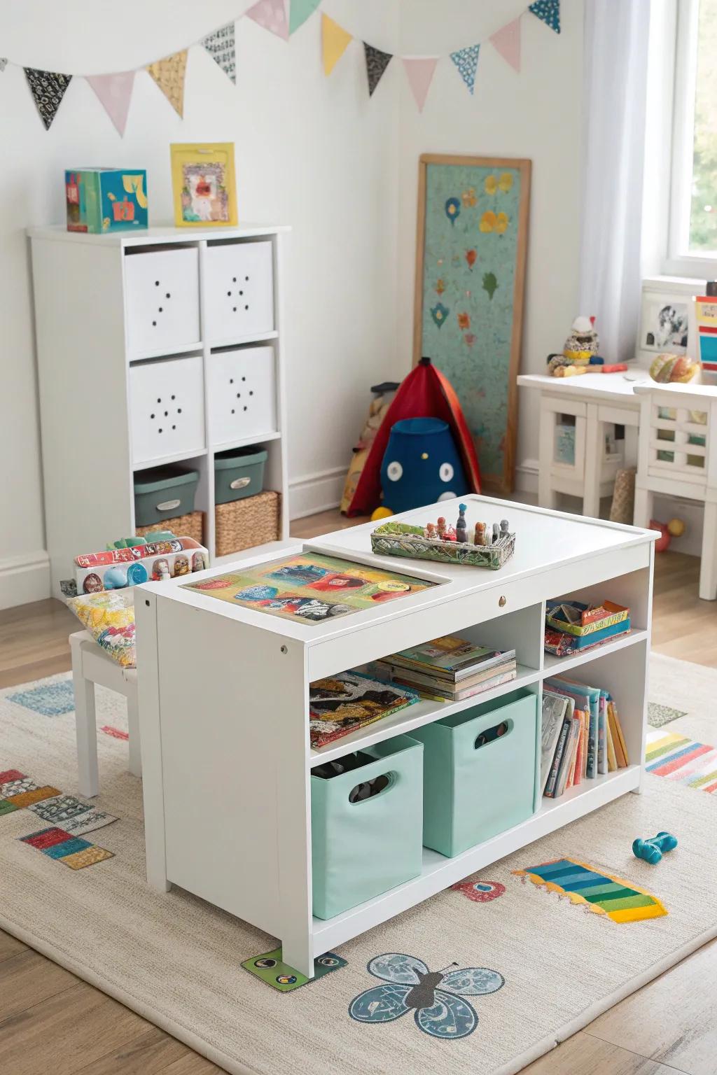 Transformable play tables offer a blend of play and storage.