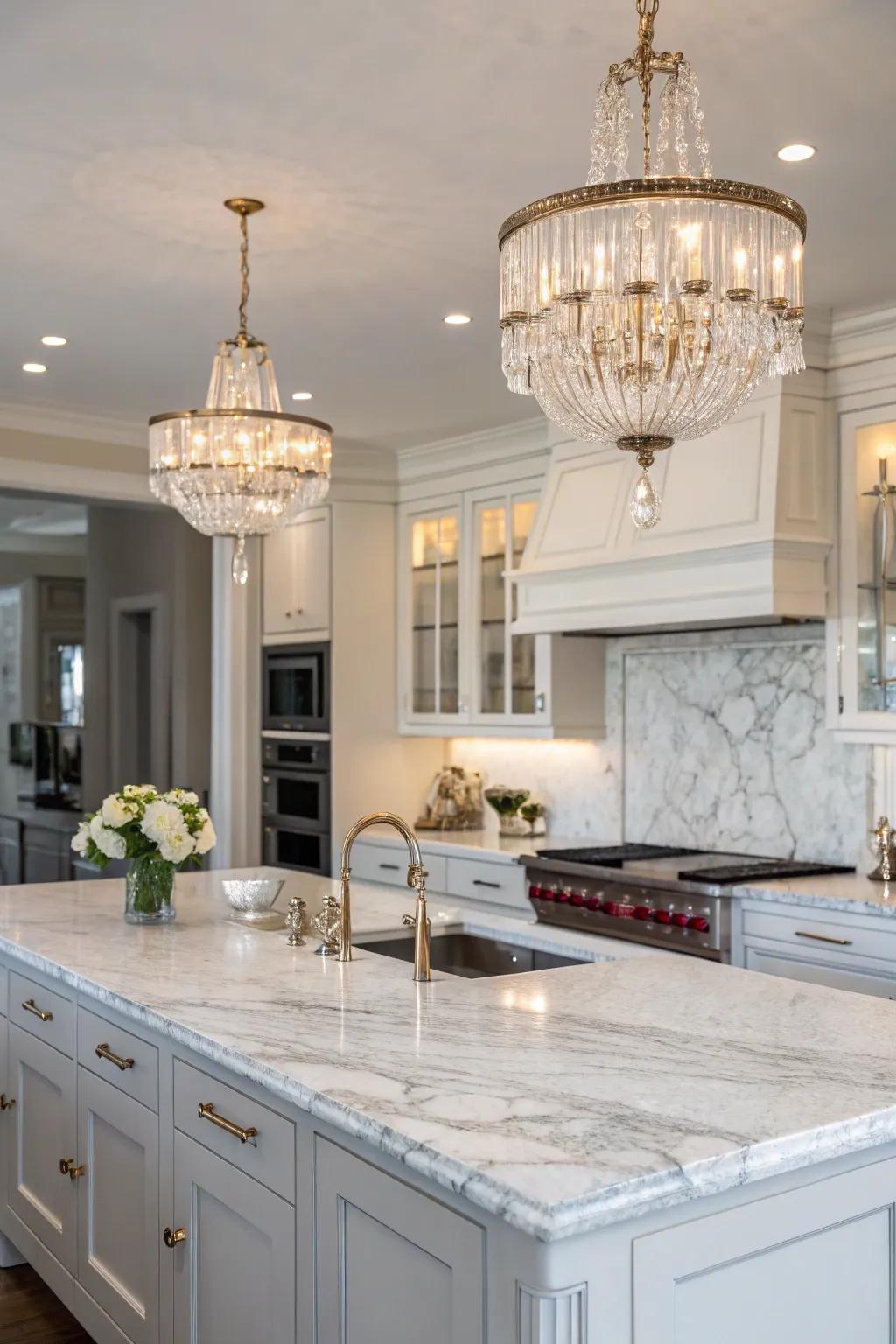 Crystal sconces add sparkle and sophistication to elegant kitchens.