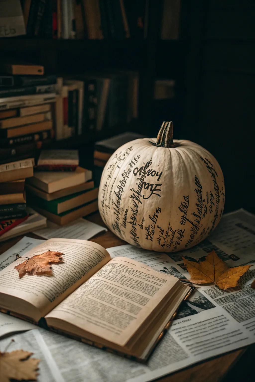 Embrace the moodiness of a poet with a pumpkin that's full of depth.