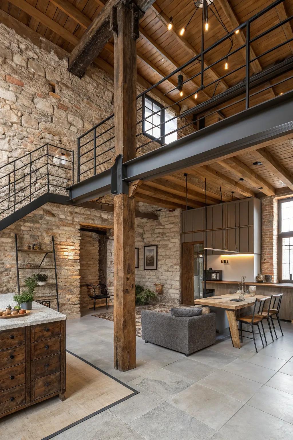 Achieve a harmonious balance with natural materials in your loft.