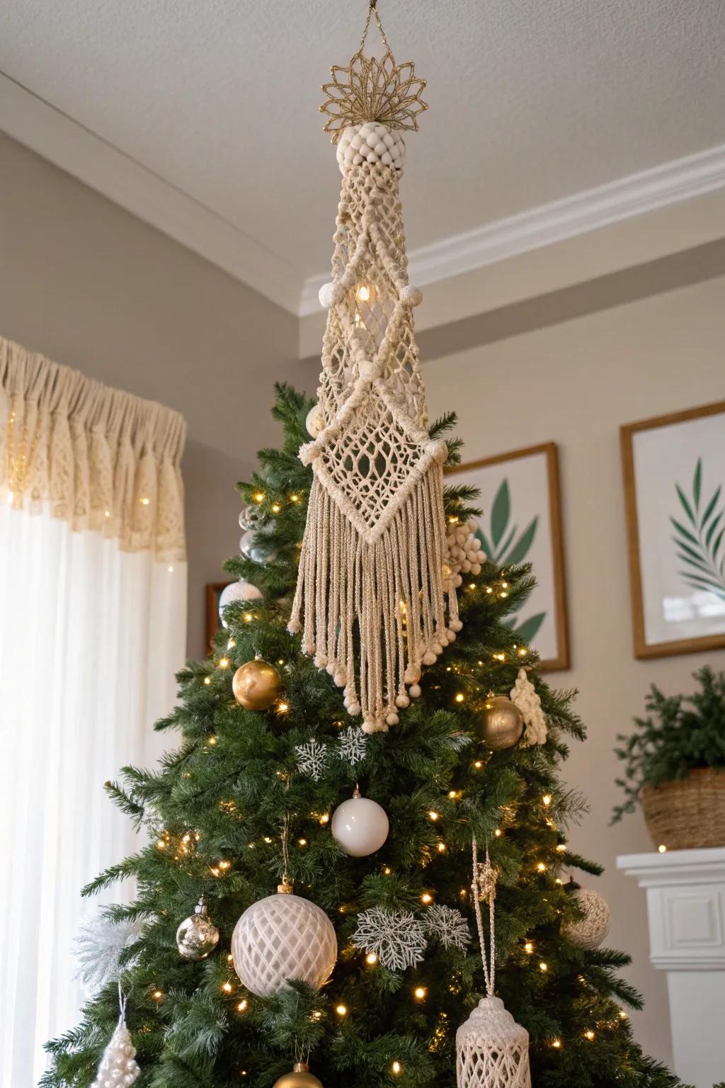 Crown your tree with a macrame tree topper.