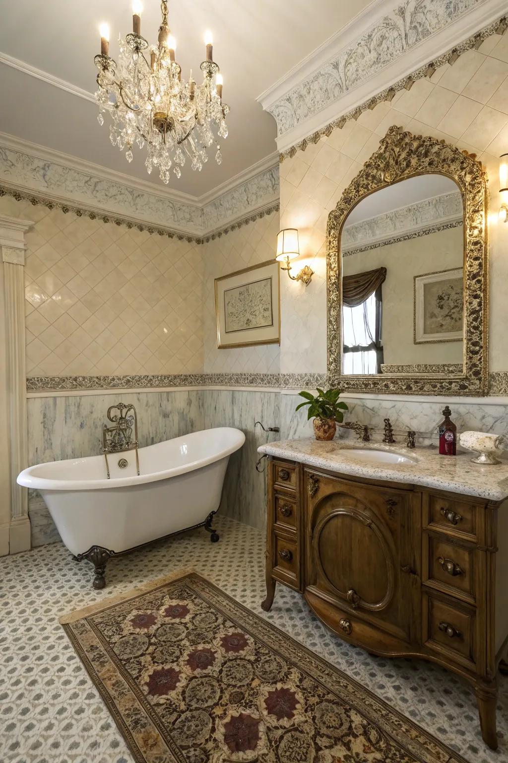 Vintage touches infuse charm and character into this bathroom.