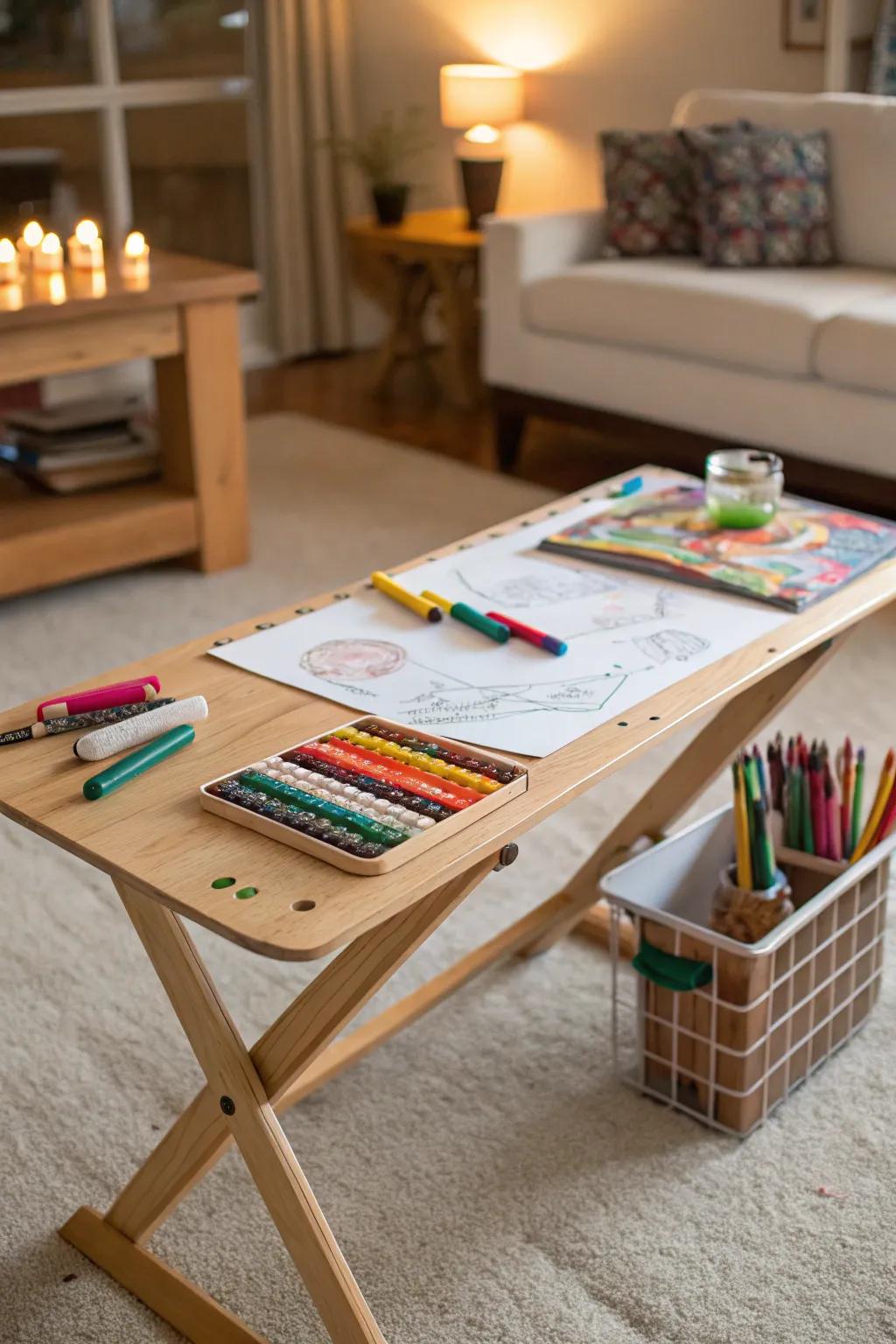 Encourage creativity with an ironing board art table for kids.