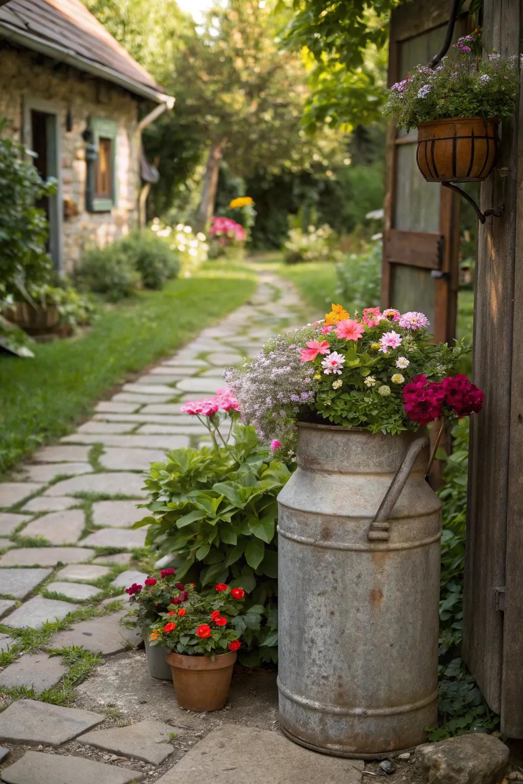 Blend history and horticulture with a milk churn planter.