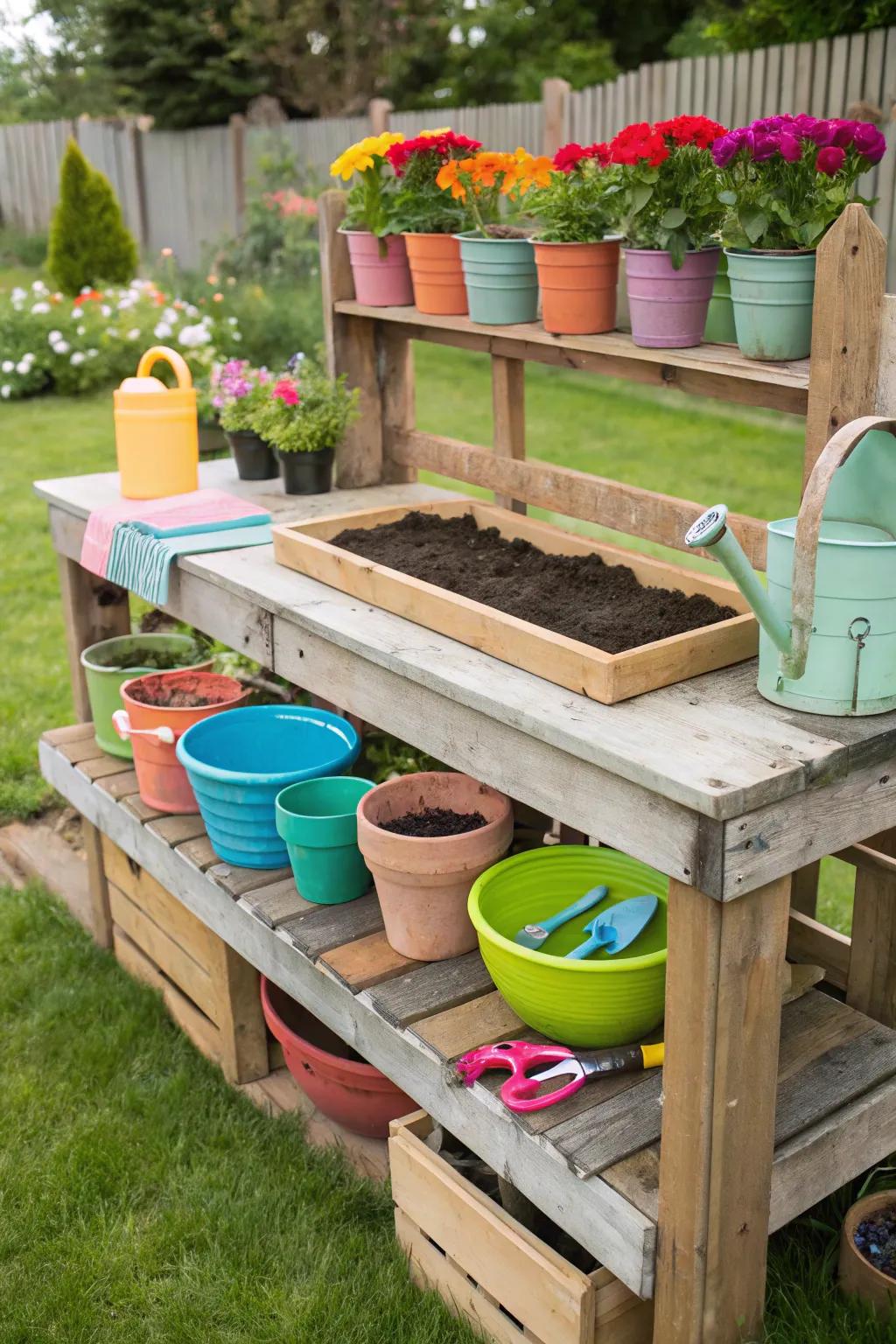 Organize your gardening with a pallet potting bench.