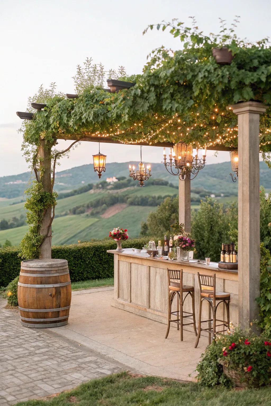 A French countryside pergola bar, full of charm and romance.