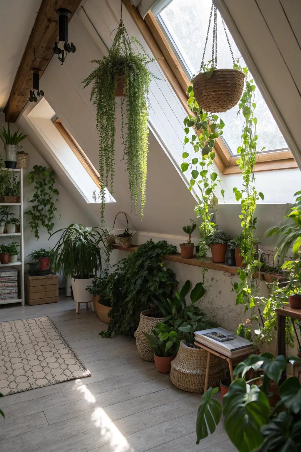 Highlight architectural features with hanging plants.