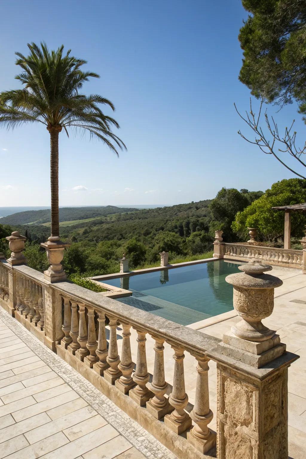 Stone pillars add grandeur to your pool deck.