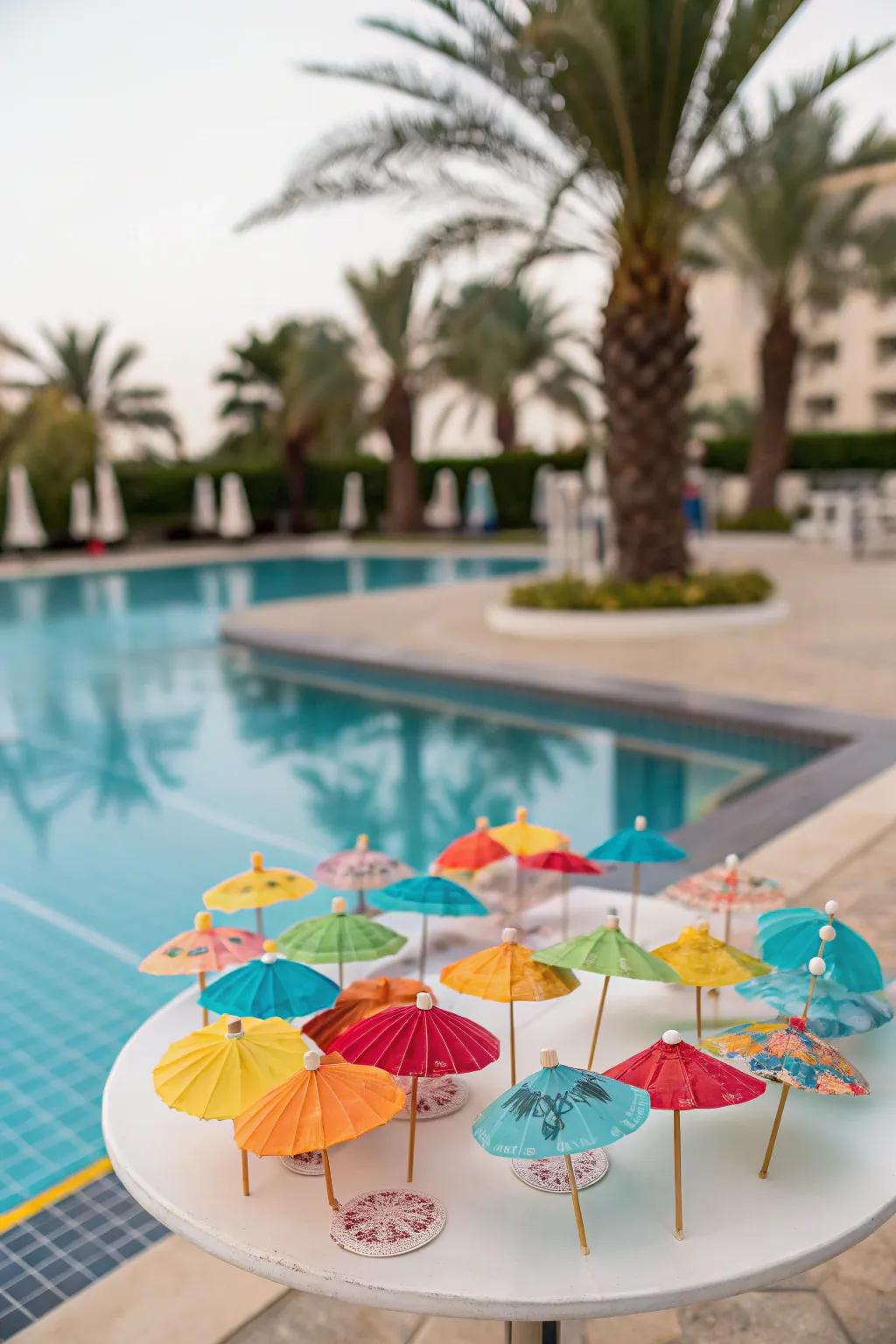 Miniature beach umbrellas add a festive flair to any gathering.