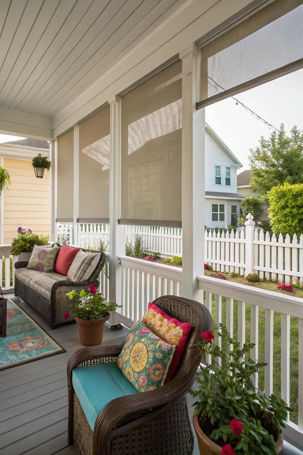 Magnetic blinds provide easy and safe adjustment for your porch.