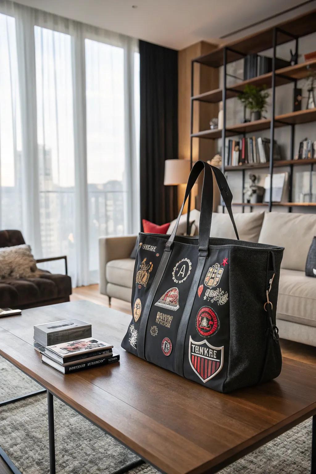 Store in style with a punk patch tote.