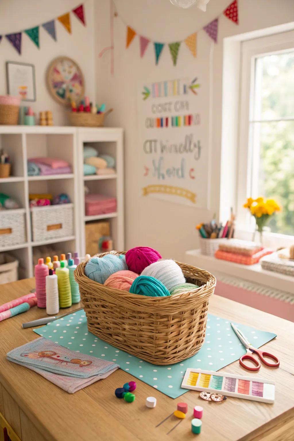 Unleash your inner artist with this vibrant crafting basket.