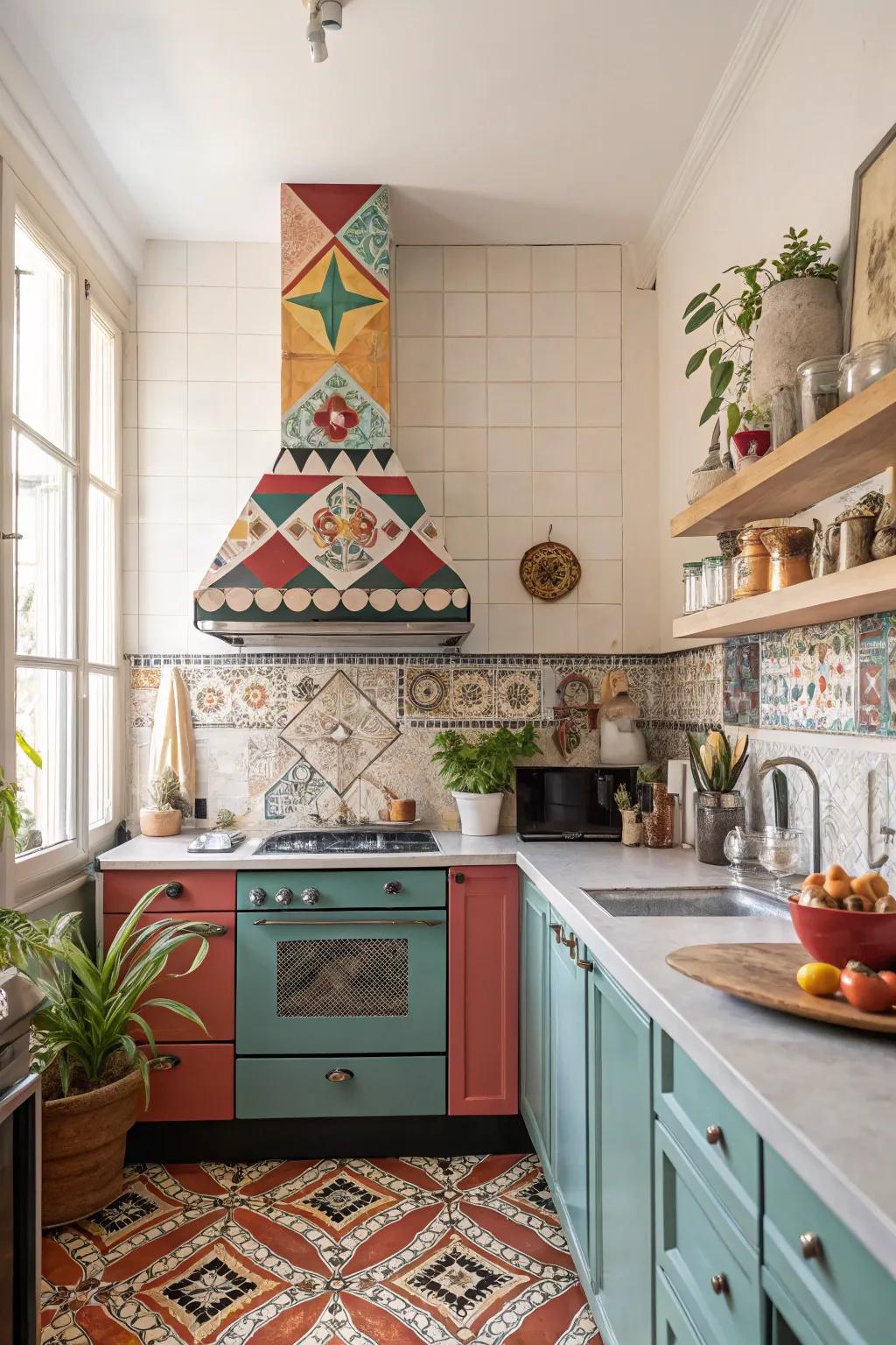 Bold patterns on range hoods add visual interest and character.