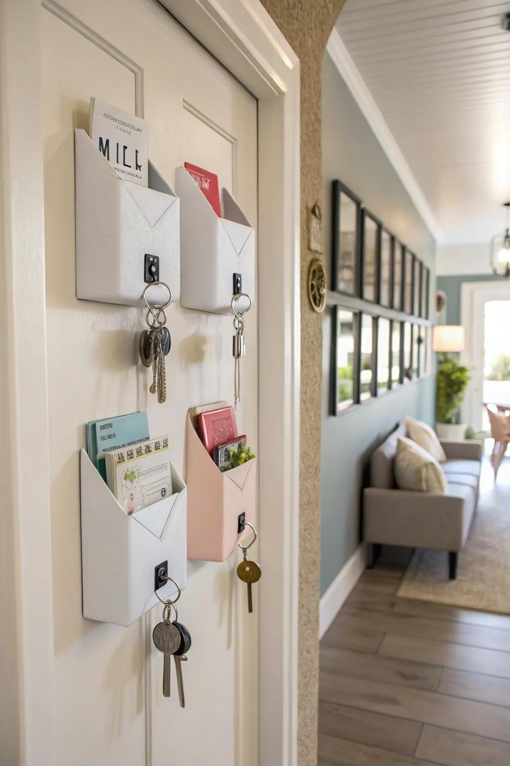 Organize with style using decorative milk carton wall pockets.