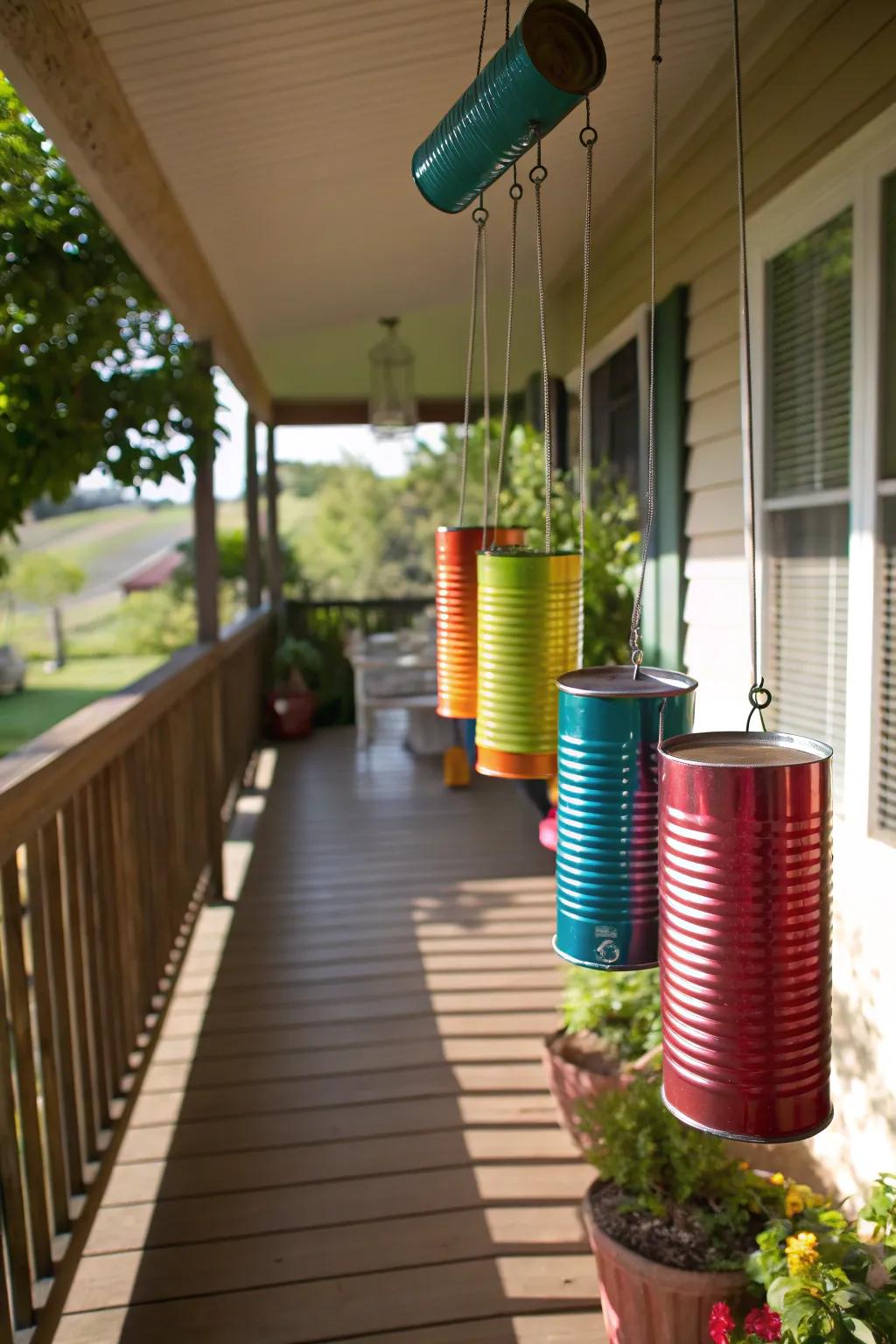 Capture melodies with colorful tin can wind chimes.