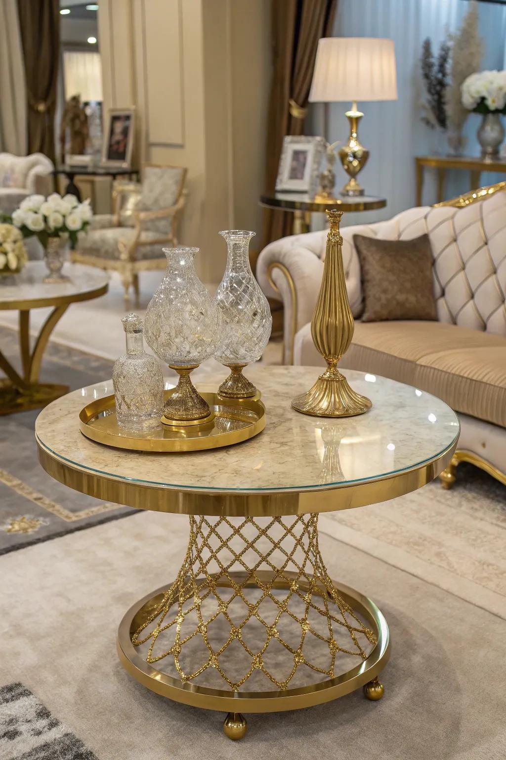 Gold round tables add a touch of glamour and luxury to any space.