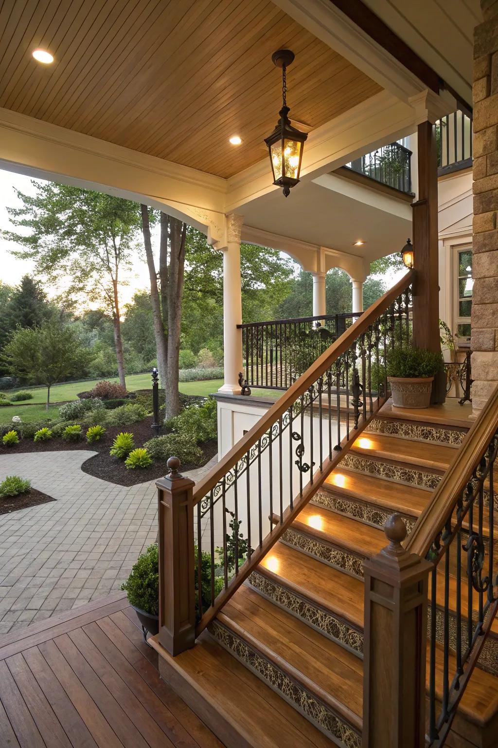 An inviting staircase sets the tone for this welcoming split foyer porch.