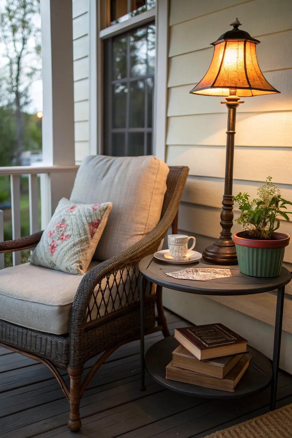 A cozy reading nook perfect for enjoying a book and the outdoors.