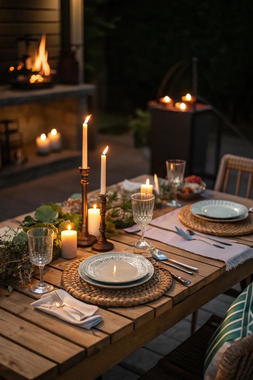 Candlelit ambiance adds warmth and intimacy to your gathering.