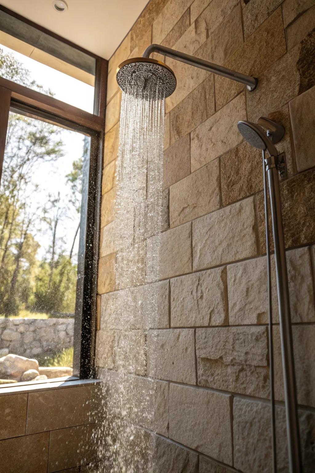 Introduce natural texture with stone tiles.