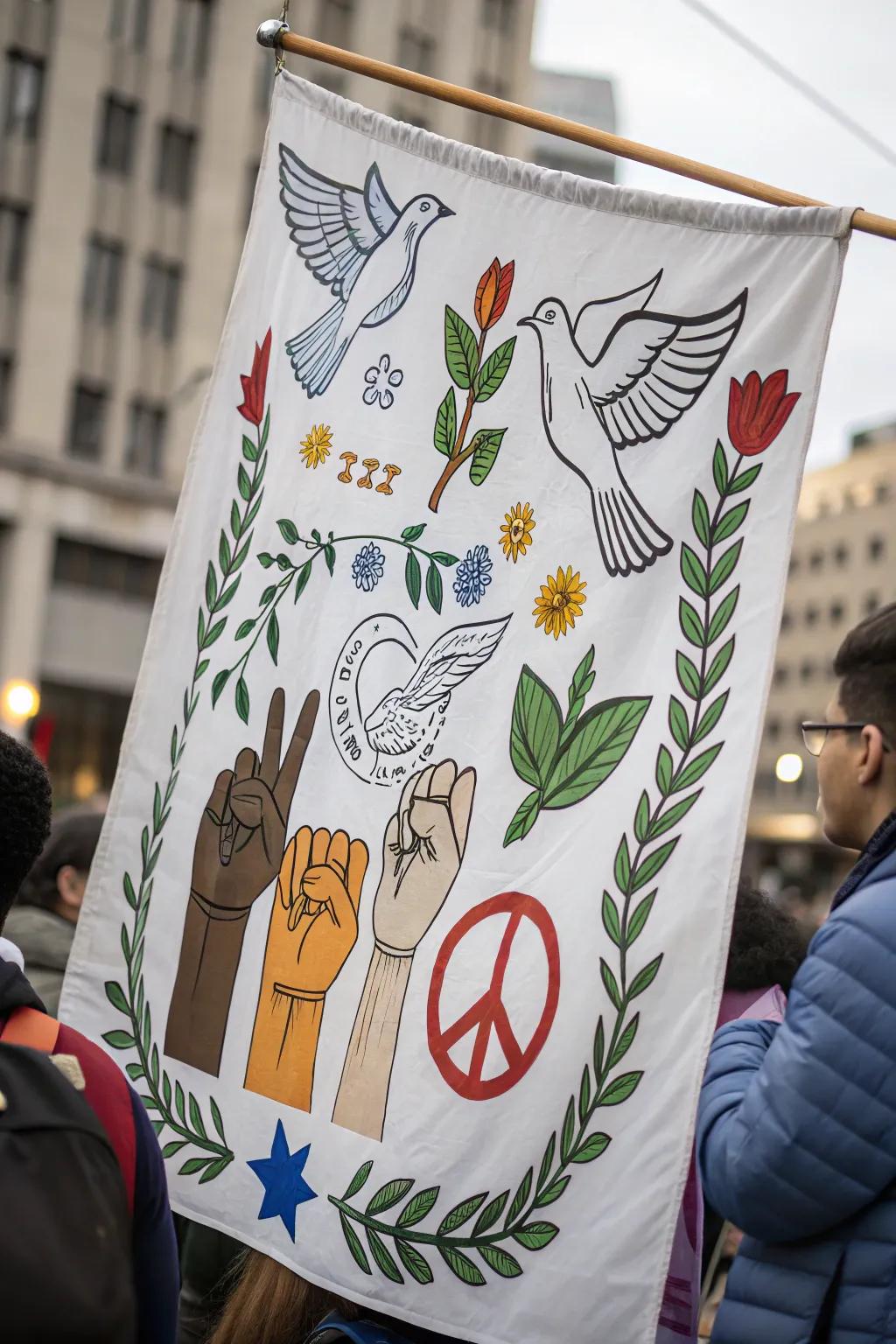 A unity banner makes a bold statement of peace.