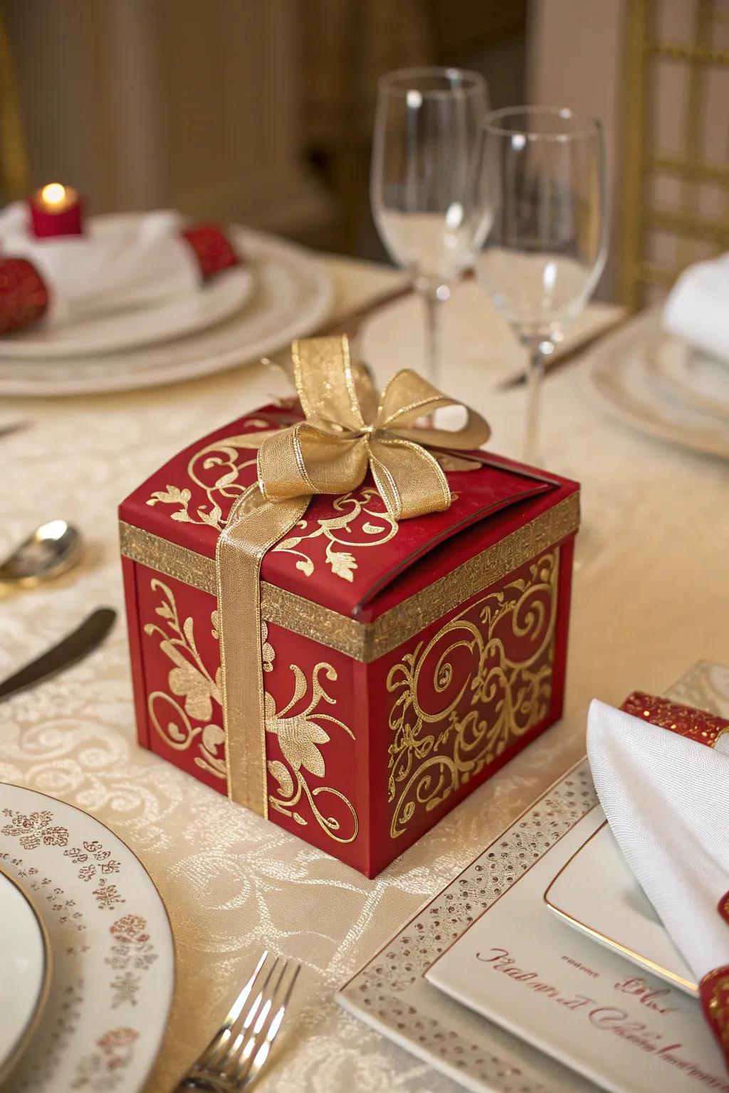 Embrace timeless elegance with a classic red and gold box.