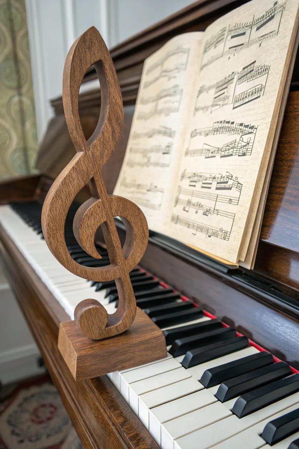 Wooden music note trophies celebrate musical achievements with style.