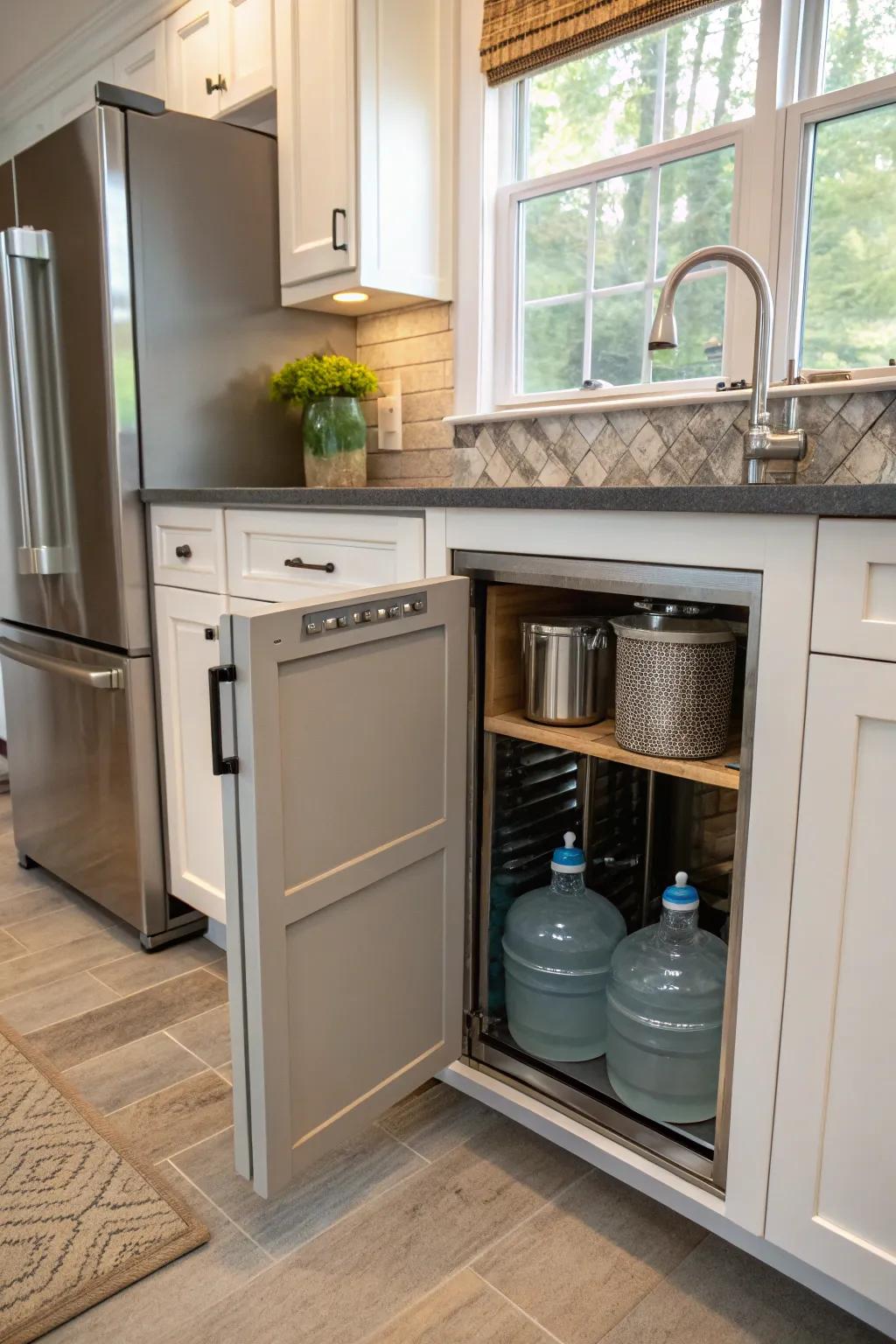 Customized cabinets offer tailored storage solutions.