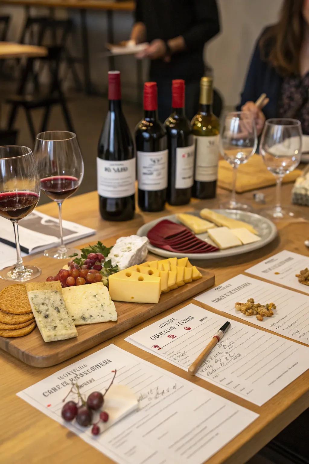 A wine and cheese tasting offering a sophisticated celebration.