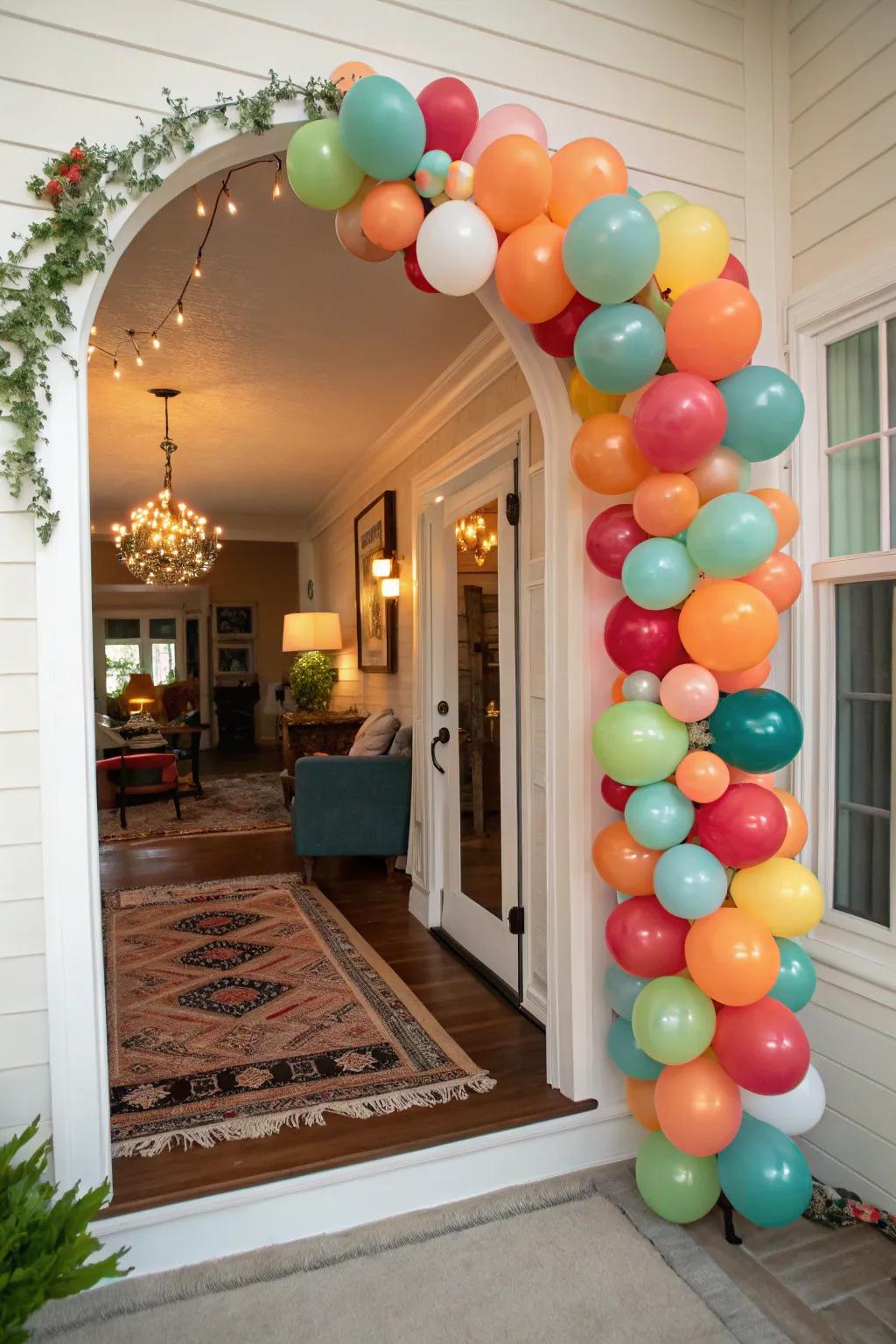 Create a festive welcome with a balloon garland entryway.