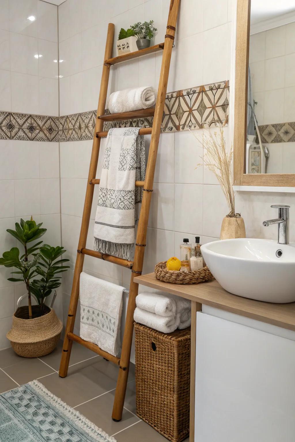 Bamboo ladders offer a stylish and functional display option.