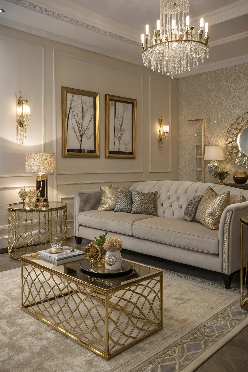 Touches of glamour add sophistication to this living room.