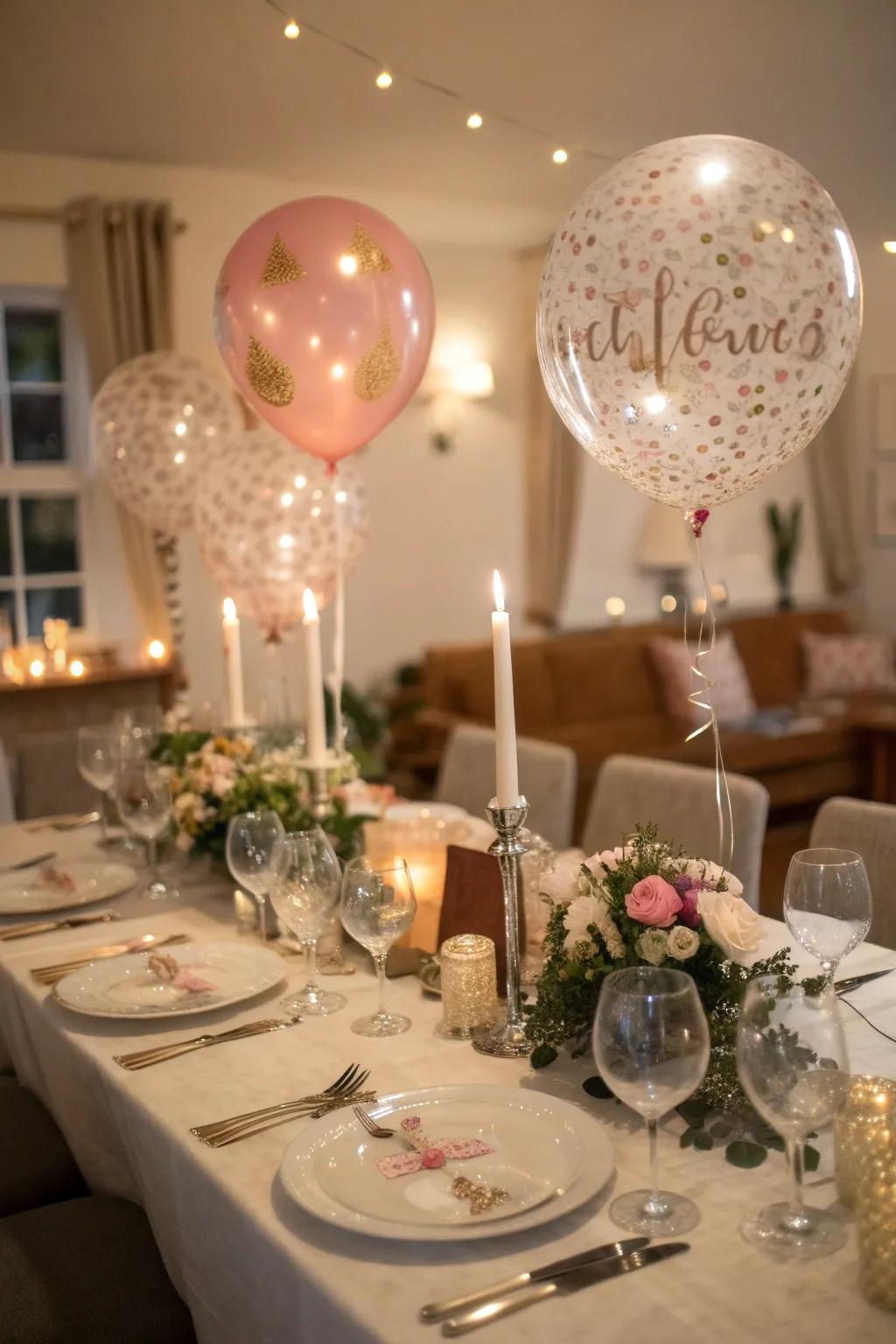 Personalized balloon name plates that add a unique touch to an intimate birthday dinner.