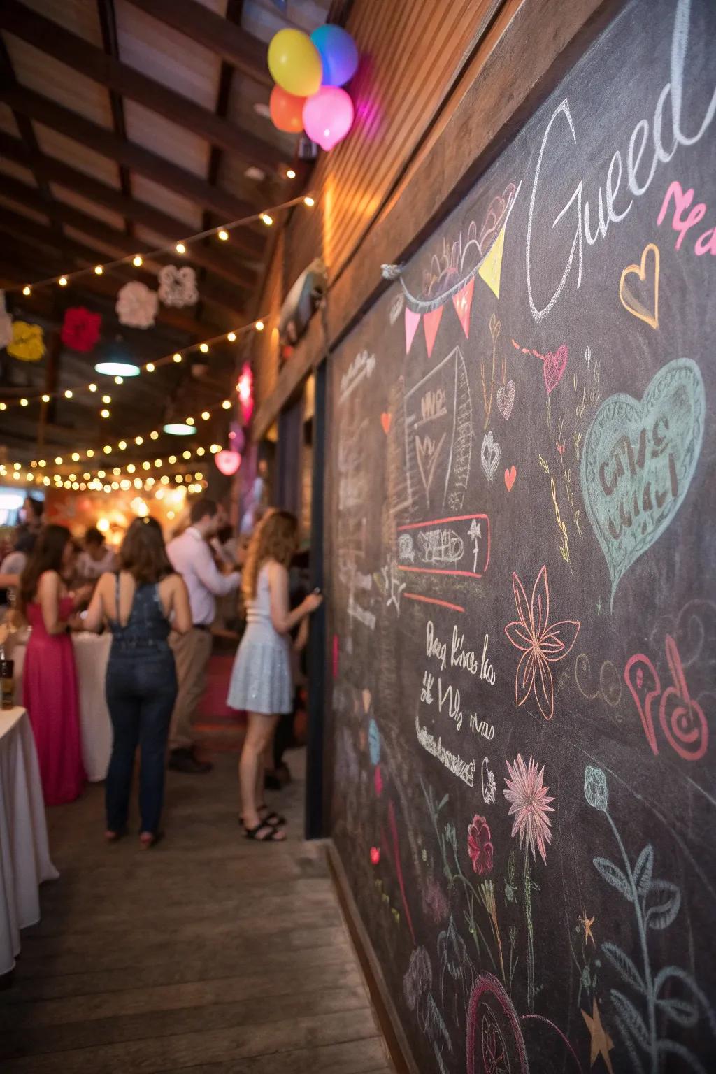 A chalkboard wall adds an interactive and artistic touch to your party.