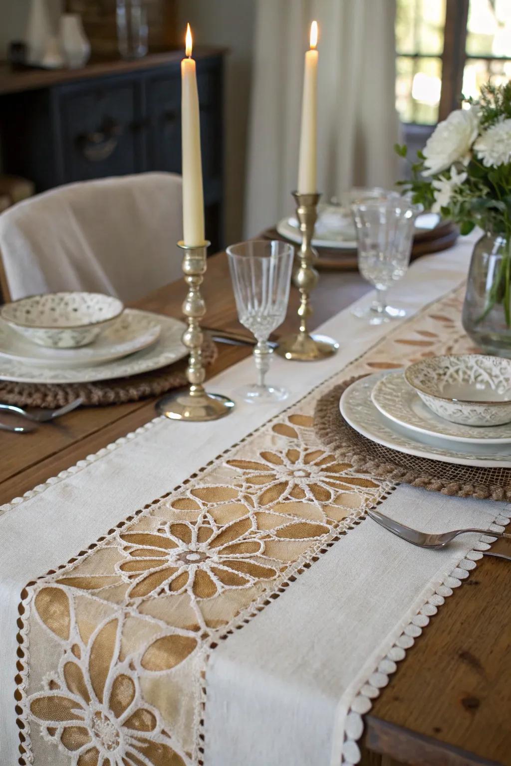 Vintage lace patterns add elegance to dining experiences.