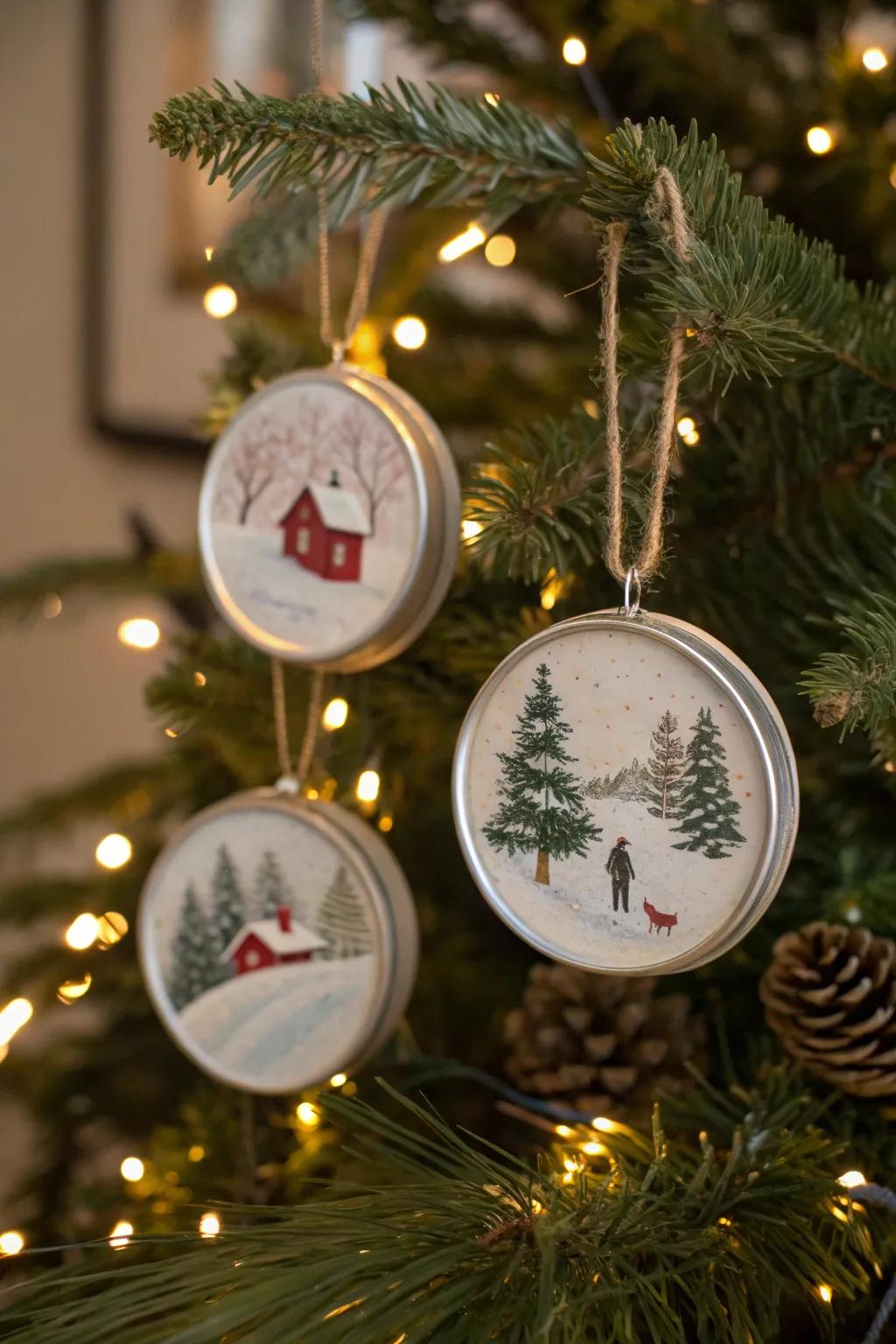 Celebrate the holidays with handmade candle lid ornaments.