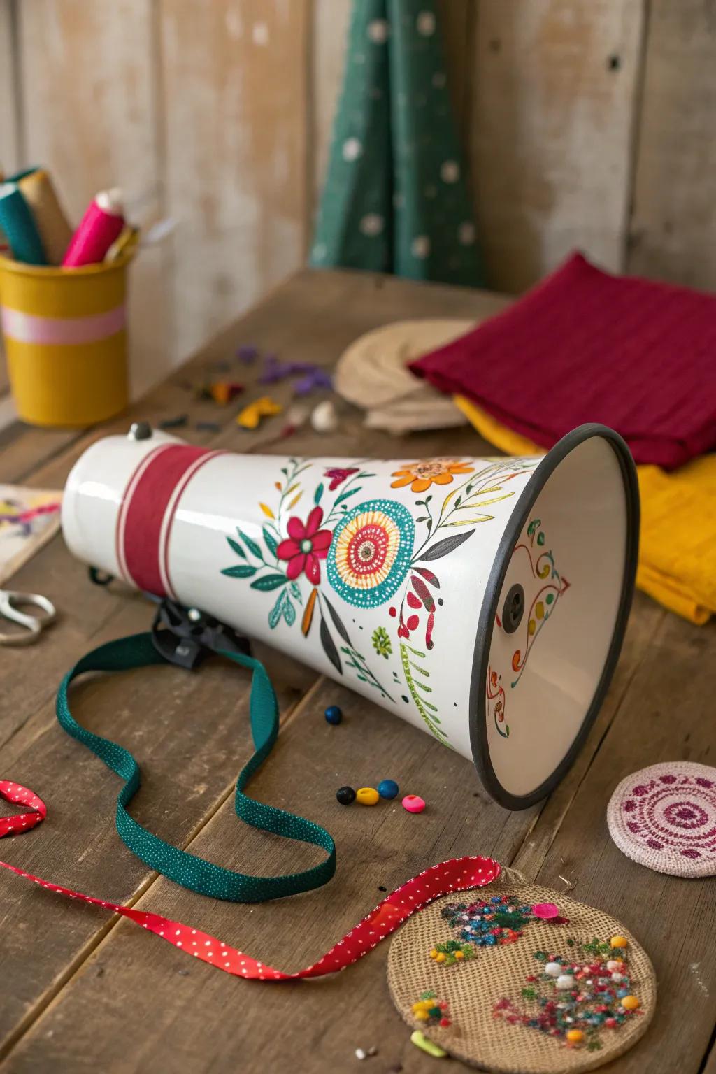 Embroidery adds a personal and handmade touch to your megaphone.