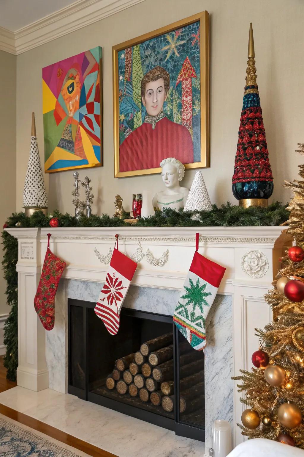 An artistic masterpiece Christmas mantel.