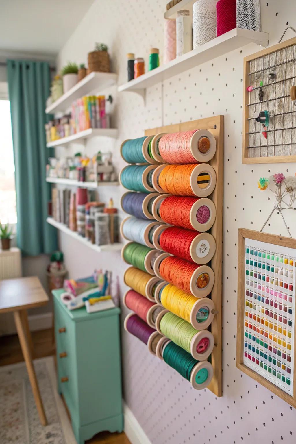 A DIY thread rack is a creative way to organize your threads.