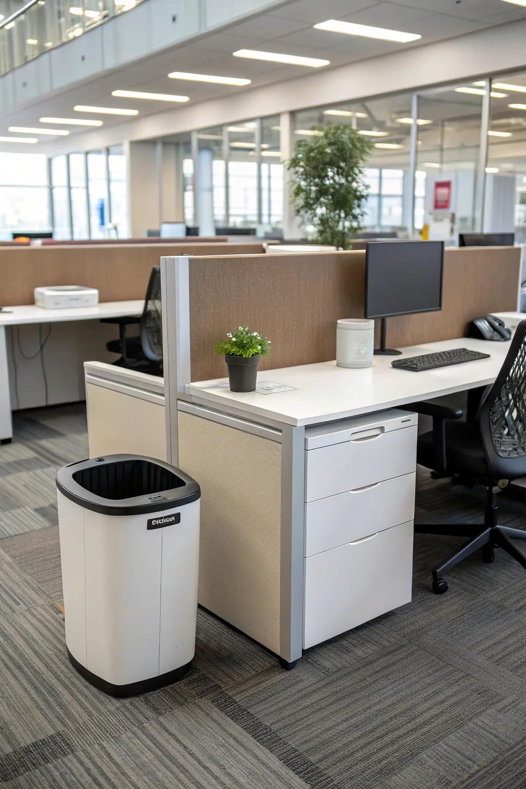 A stylish trash bin can blend seamlessly into your cubicle decor.