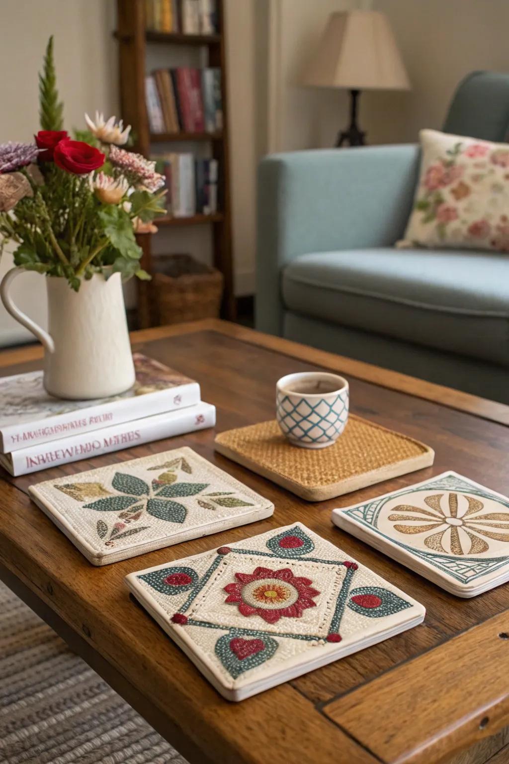 Personalized handcrafted coasters, blending function with style.