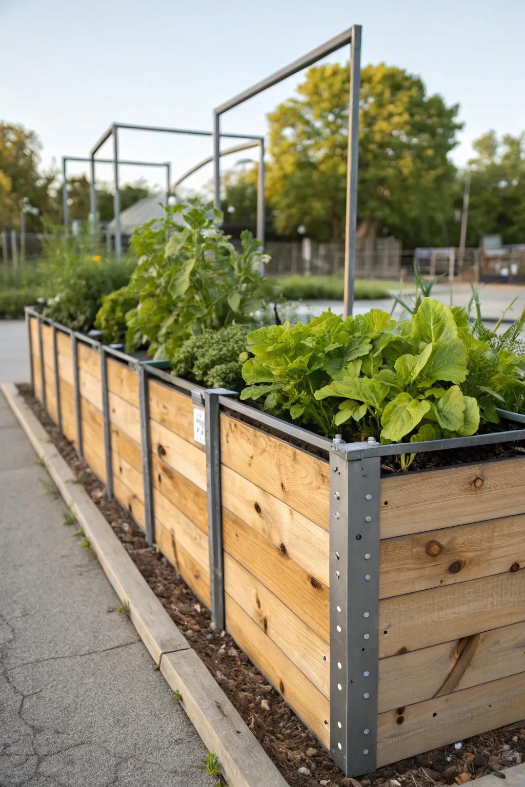 A modern and durable wood-metal combination garden bed.