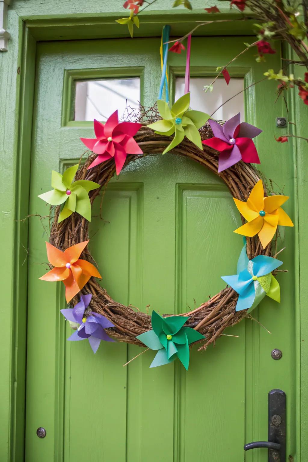 Celebrate spring with a playful pinwheel party wreath.