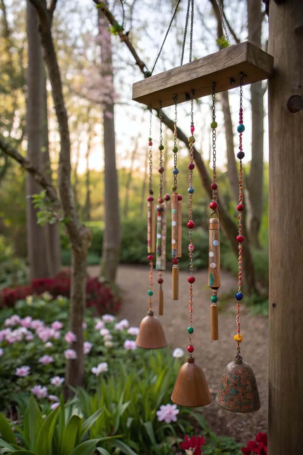 Serene clay wind chimes that bring music to your garden.