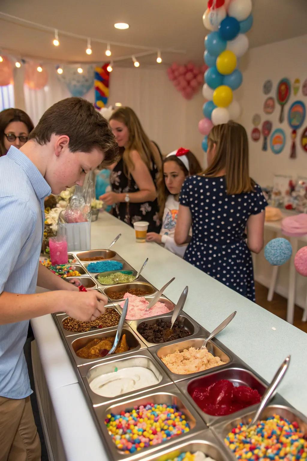 Indulge in sweet delights with a refreshing ice cream sundae bar.