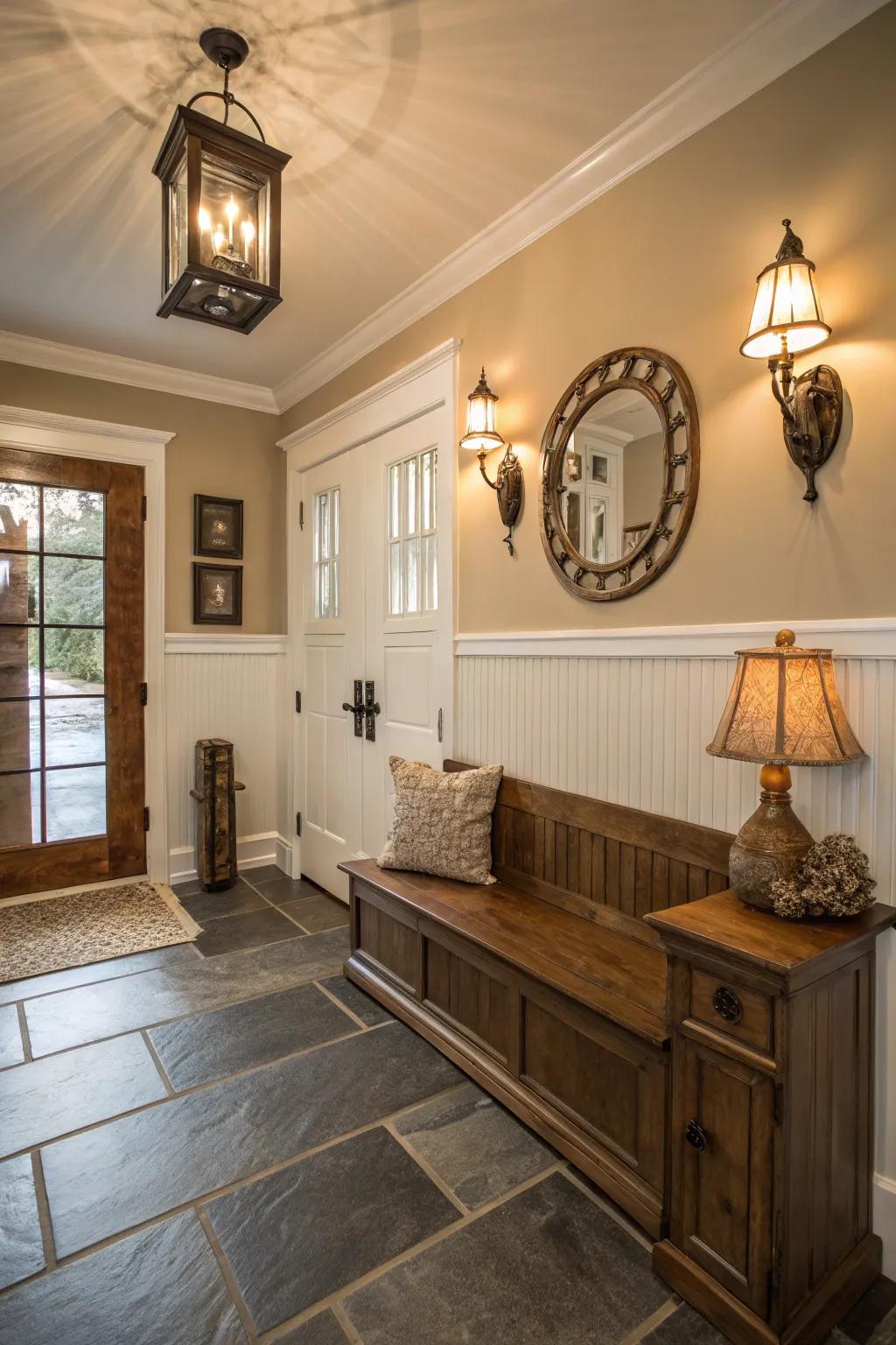 Beadboard wainscoting adds timeless vintage charm.