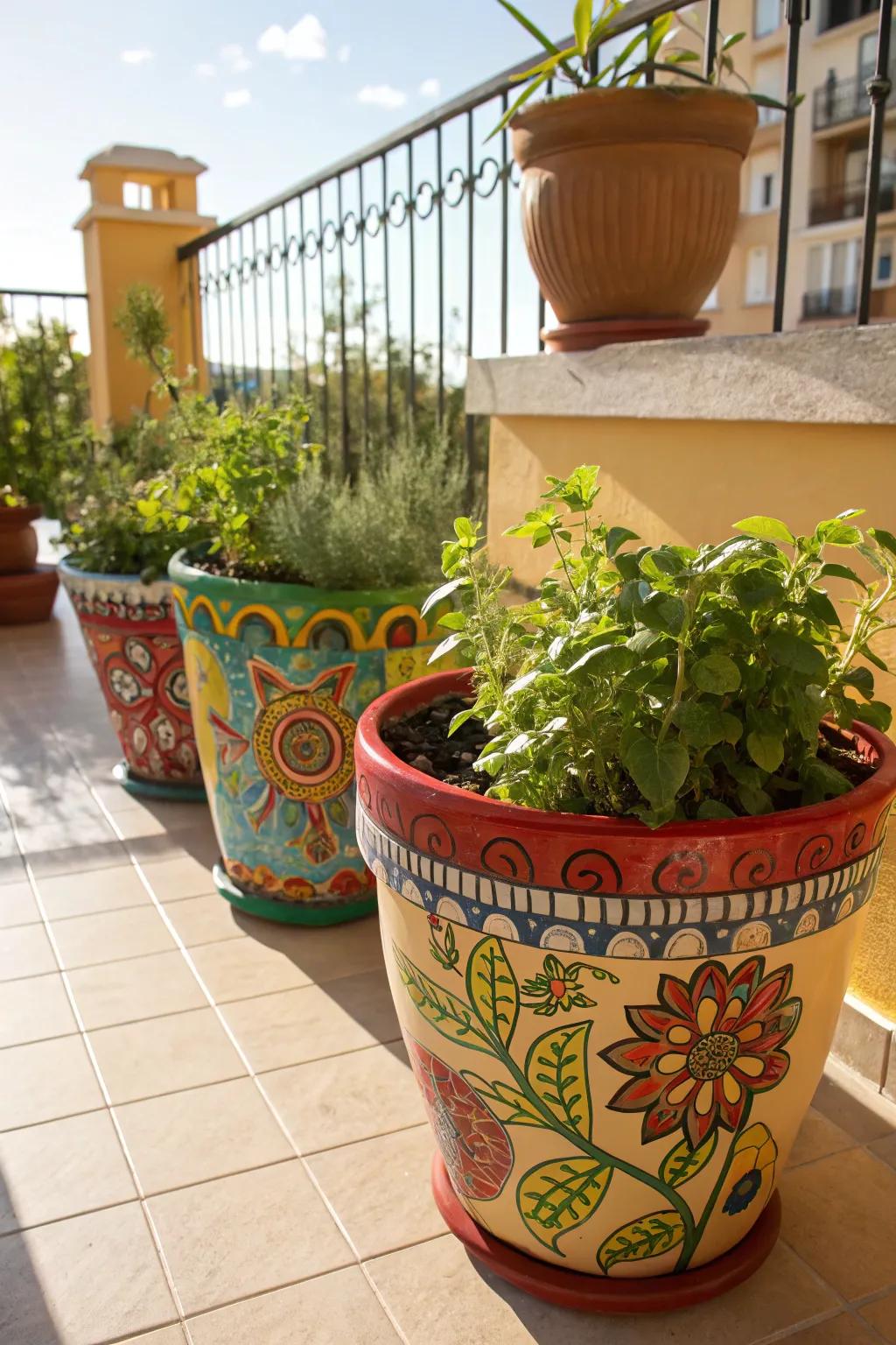 Hand-painted plant pots brighten up any garden or home.